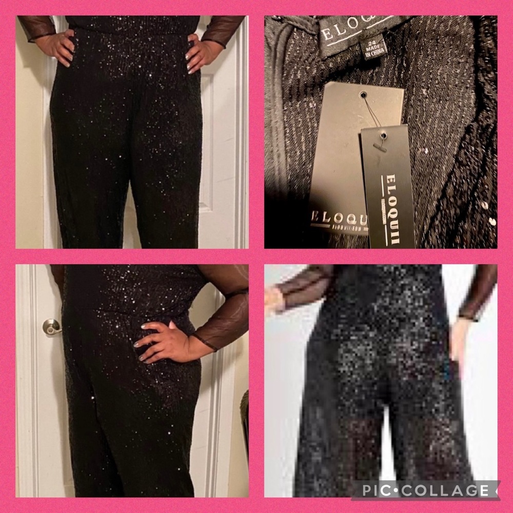 Beautiful black sequin romper with organza sleeves!